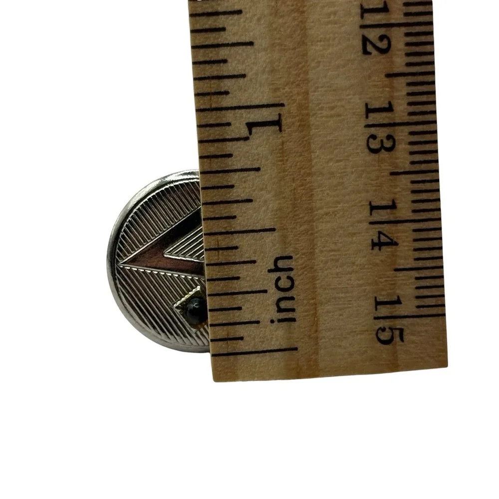 Vintage Abstract Cufflinks Round Textured Silver Tone Tiny‎ Black Bead Accent